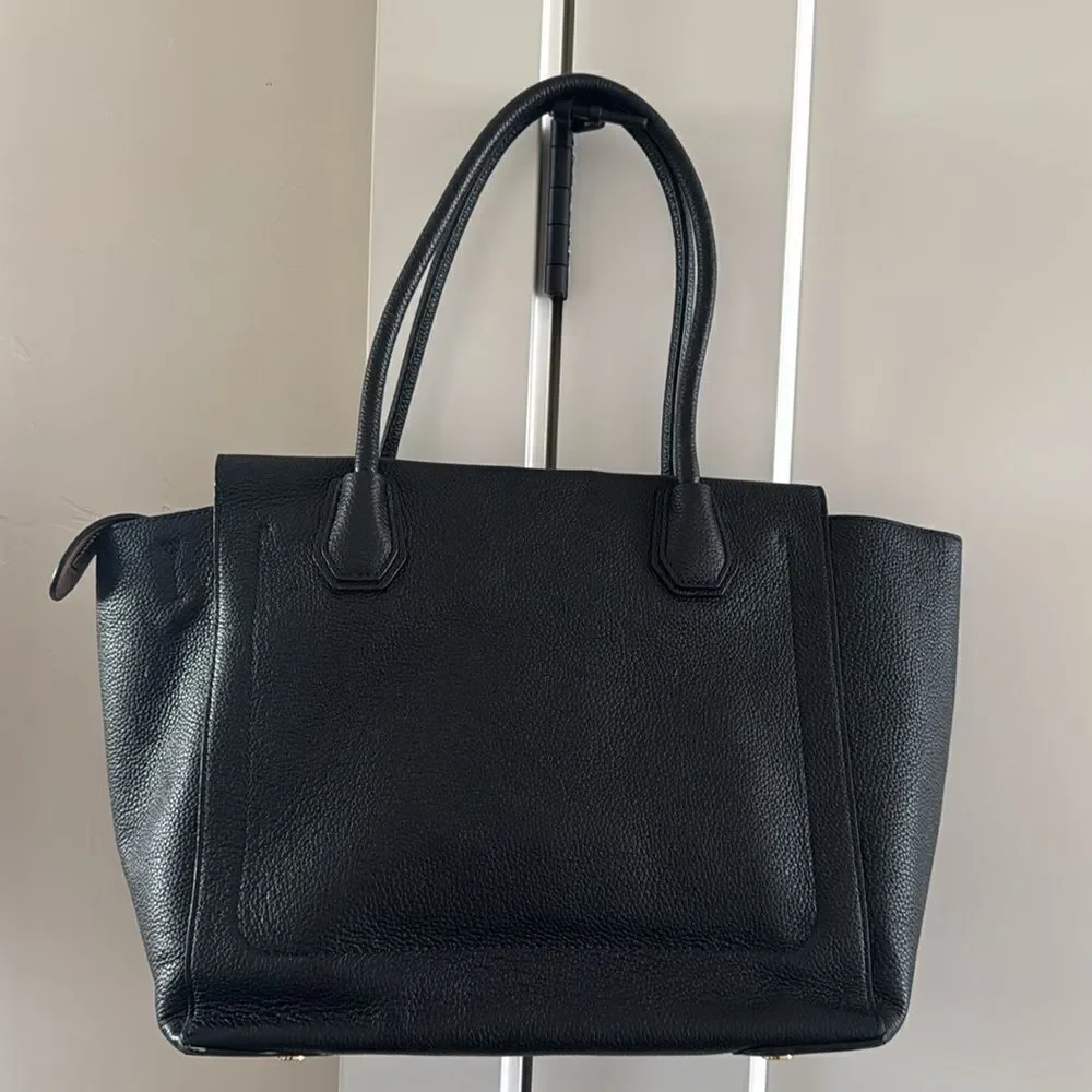 Michael Kors Mercer Large Satchel Black Leather Handbag Top Zip Closure Bag GUC - Picture 2 of 14